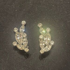 Vintage Albert Weiss Silver Crystal Cluster Clip Earrings